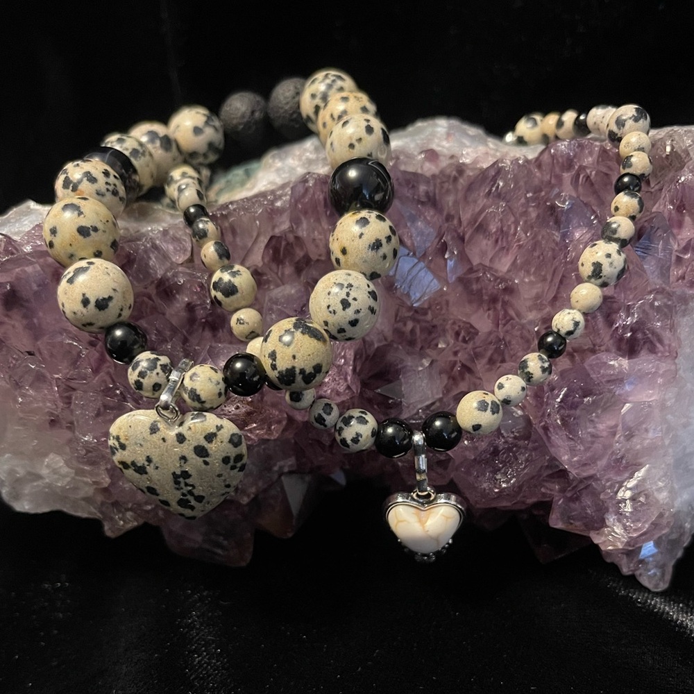 Dalmatian Jasper Bracelet and Anklet Set.